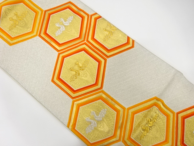 JAPANESE KIMONO / ANTIQUE FUKURO OBI / SILK / WOVEN KIKKO & CRANE